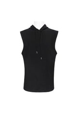 Black Knit Irregular Simple Versatile Sleeveless Hooded Men's Punk Tank Top - Product - 7