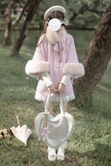 Pink Long Sleeves Lace Sweet Japanese Lolita Fluffy Cloak Coat - Product - 2
