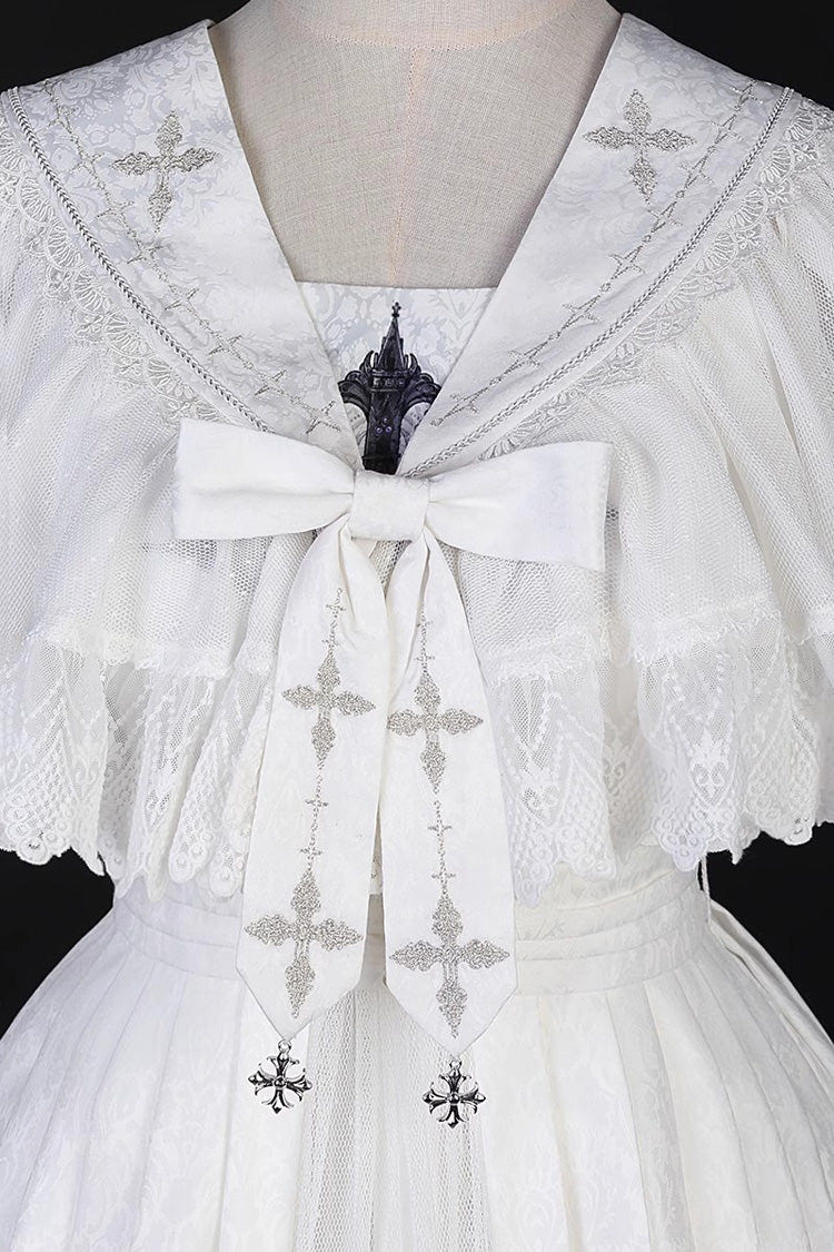 White Sleeveless Print Lace Gothic Vintage Princess Lolita Jsk Dress - Product - 8