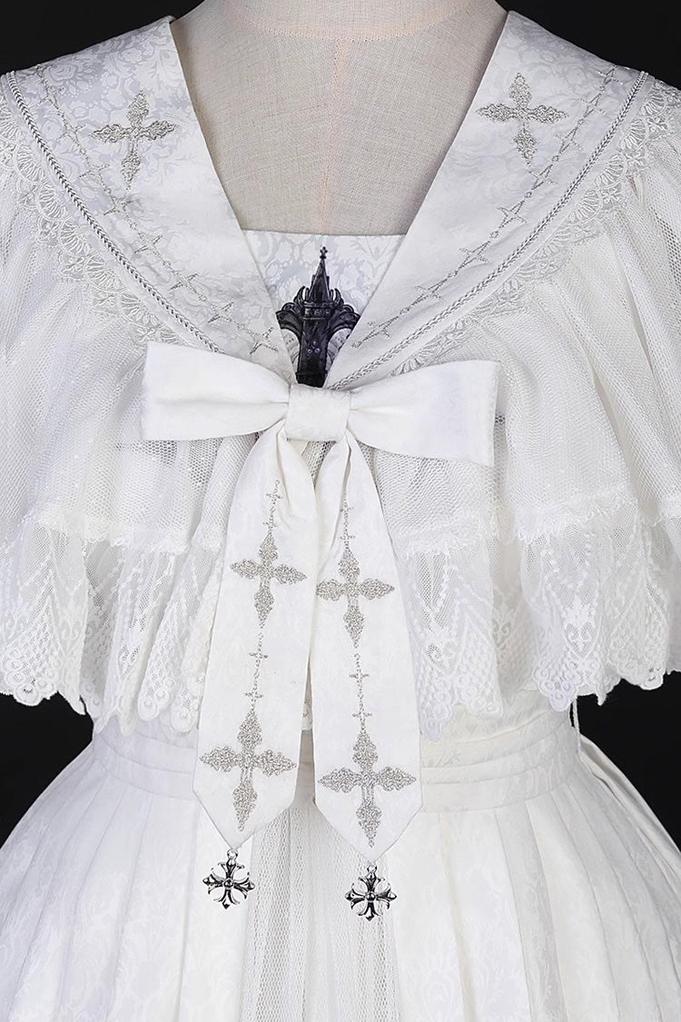 White Sleeveless Print Lace Gothic Vintage Princess Lolita Jsk Dress - Product - 8