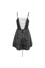 Black Pentagram Embossed Panel Mesh Rope Cutout Women's Gothic Dress - Product - 7