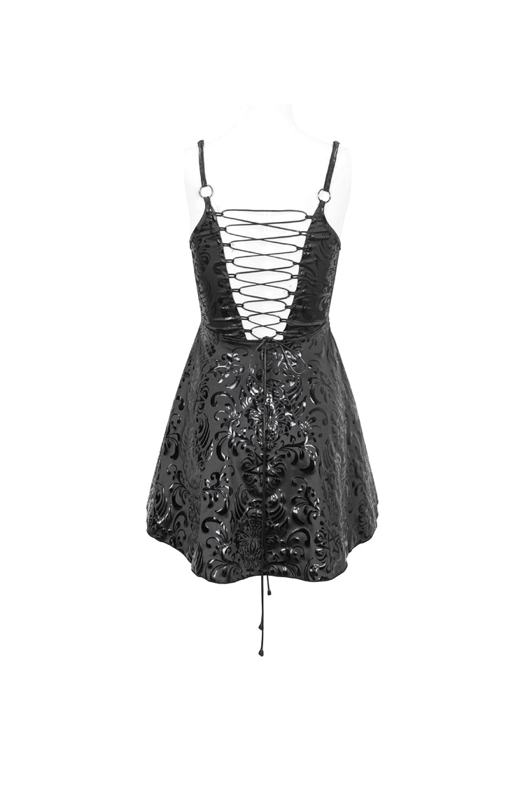 Black Pentagram Embossed Panel Mesh Rope Cutout Women's Gothic Dress - Product - 7