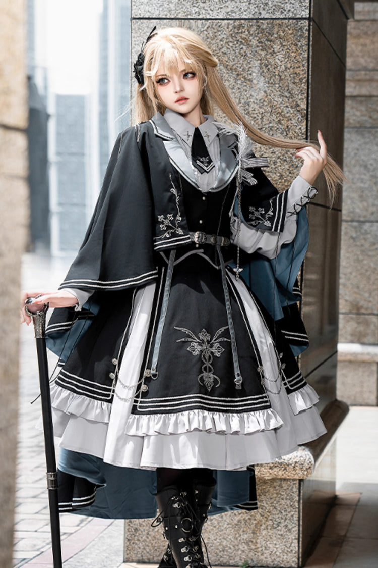Black/Blue [Dark Knight Contract] Print Ruffle Gothic Military Elegant Lolita Skirt - Product - 3