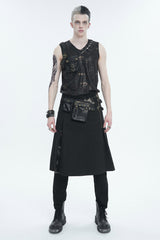 Black Personalized Print Big Pocket Buckle Men's Punk Tank Top - Product - 3