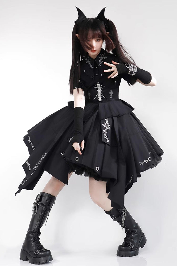 Black Travelling Thorns Short Sleeves Print Gothic Elegant Lolita Dress - Product - 2