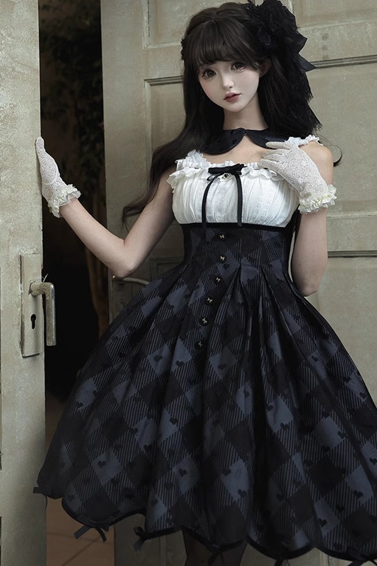 Black Swan Short Sleeves Plaid Print Sweet Elegant Princess Short Version (Dress Only) detail view 6