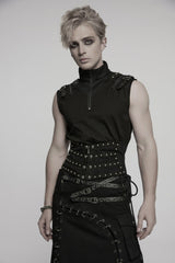 Black Lace-Up Slim Ripped Studded Zippered Women's Punk Corset - Black - 1