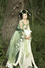 Green [Qingyao] Butterfly Flowers Embroidery Sweet Chinese Style Hanfu Dress Full Set - Product - 4