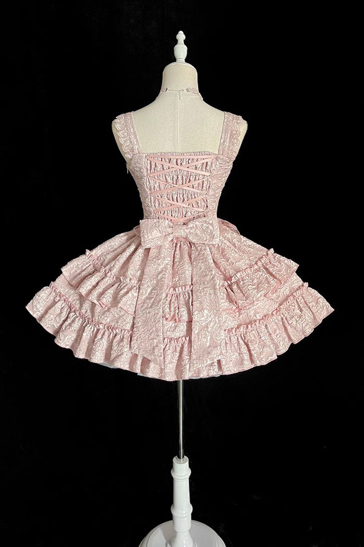 Pink Weeping Rose Double-Layered Ruffle Embroidery Bowknot Lace Sweet Ballet Lolita Skirt Set - Product - 9