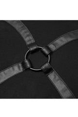 Black High Collar Long Sleeve Front Metal Ring Woven Tape Decoration Irregular Hem Women's Punk T-Shirt - Product - 7