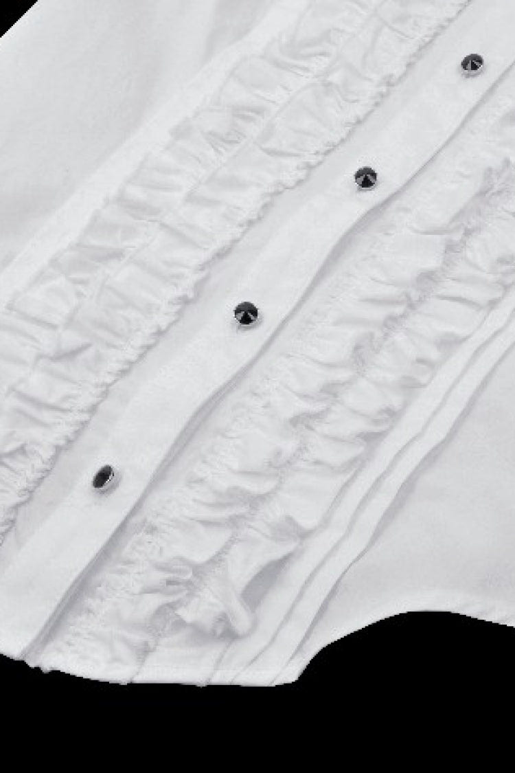 White Turn-down Collar Ruffled Long Sleeves Women's Gothic Blouse - Product - 10