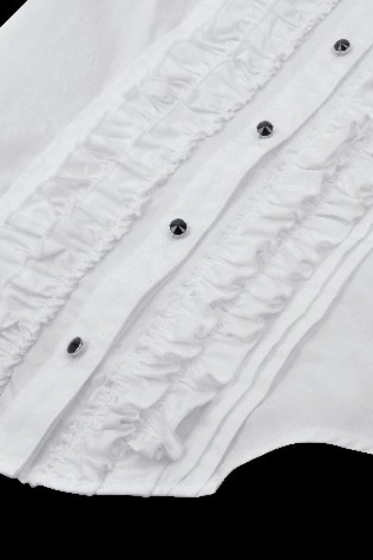 White Turn-down Collar Ruffled Long Sleeves Women's Gothic Blouse - Product - 10