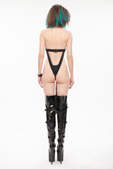 Black Sexy Leather Neck Ring Metal Rivets Fishnet Women's Punk Underwear - Product - 4