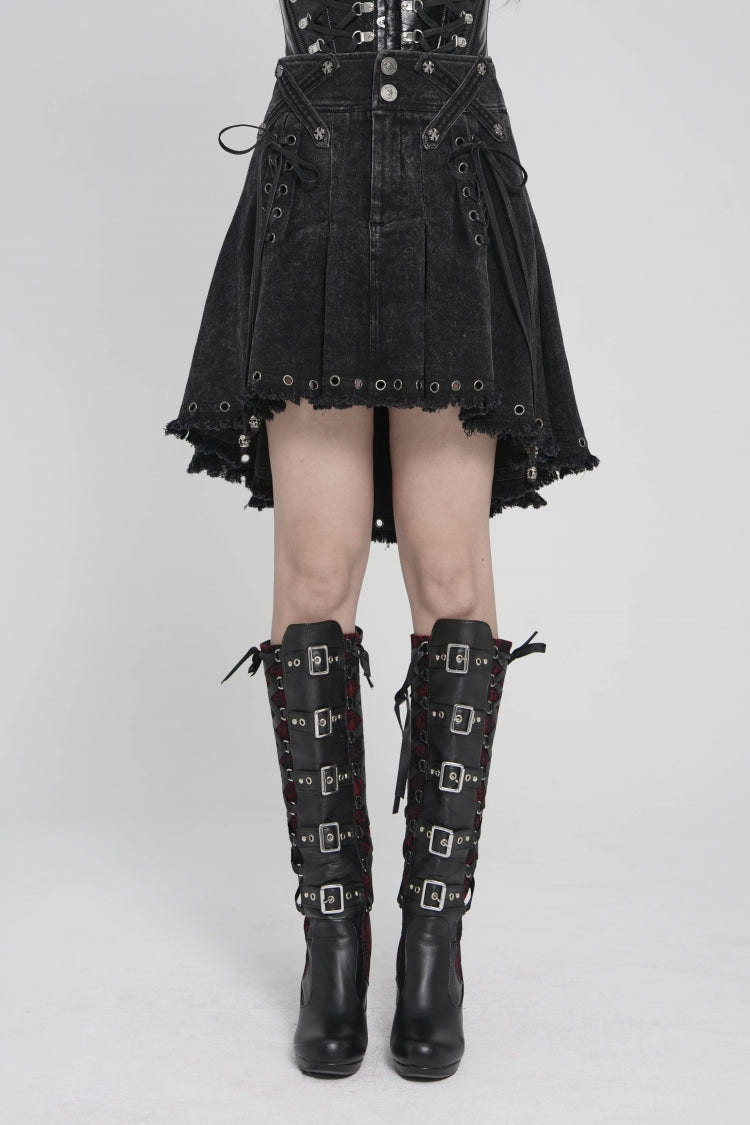 ブラック レースアップ プリーツ Eyelet レディース パンク スカート 商品画像
