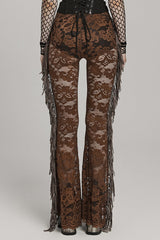 Lace Sheer Mesh Tassels Women's Gothic Flared Pants 2 Colors - Product - 10