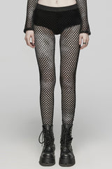 Tie-dyed Print Stitching Sheer Mesh Women's Steampunk Leggings 3 Colors - Black - 1