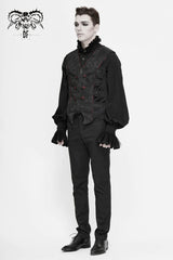Black Dark Jacquard Chest Plate Buttons Back Lace Up Men's Gothic Waistcoat - Product - 5
