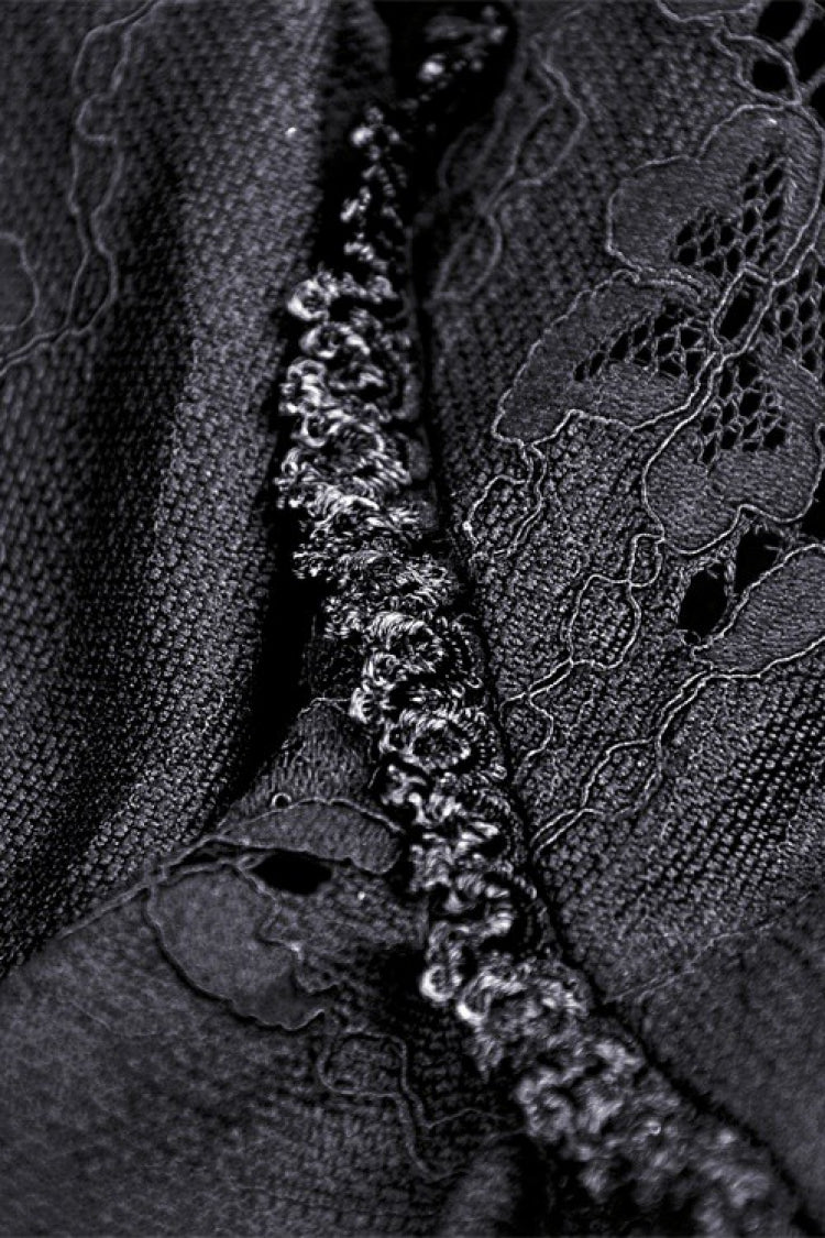 Black Women's Gothic Multi-Layered Lace Lace-Up Mermaid Maxi Skirt - Product - 12