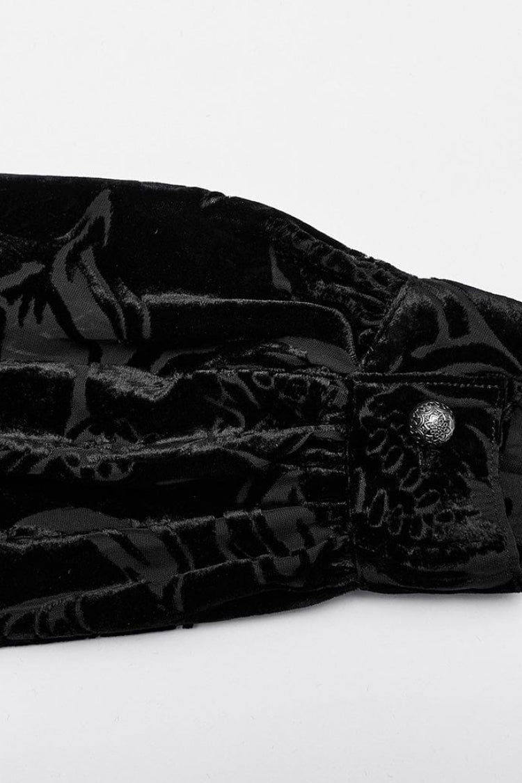 Piranha Print Lapel Collar Long Sleeves Mens Gothic Blouse 2 Colors - Product - 9