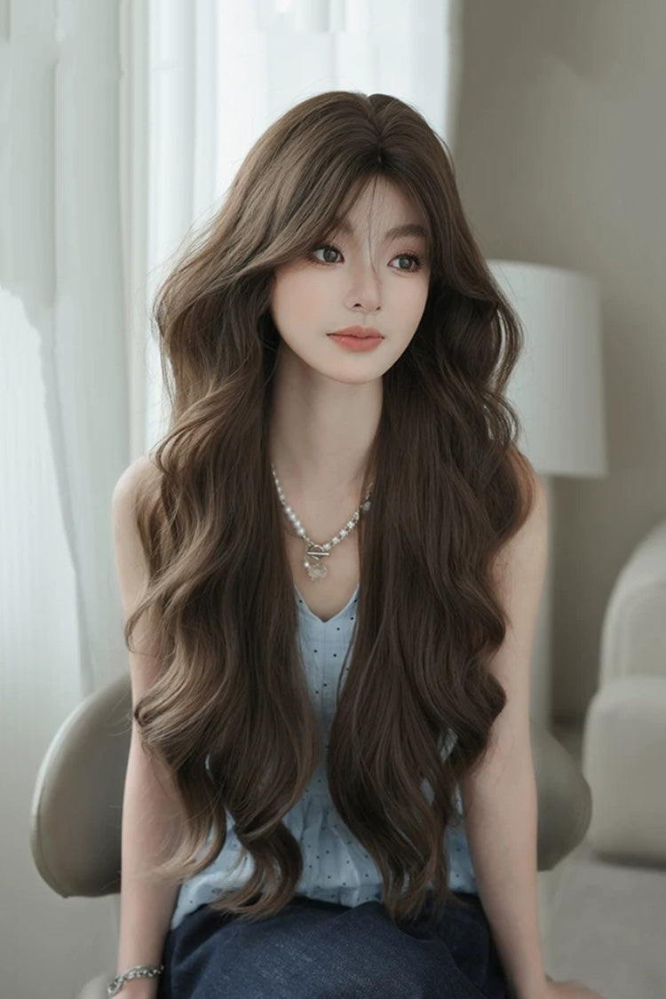 Honey Tea Warm Brown Natural Fluffy Long Wavy Sweet Lolita Wig with Face-Framing Bangs - Product - 5