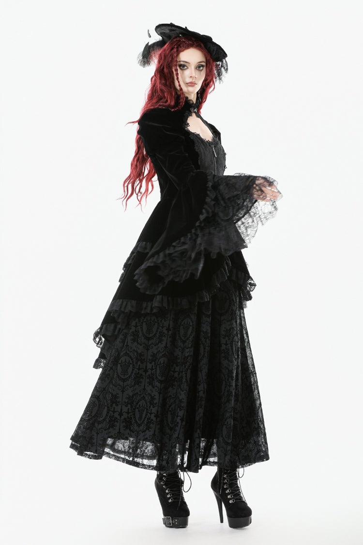 Black Long Puff Sleeves Multi-Layered Ruffled Lace Hem High Low Women's Gothic Coatlet - Product - 10