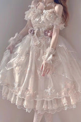 Ivory Short Sleeves Multi-layer Hanayome Bowknot Princess Gorgeous Sweet Lolita Strapless Dress Set - Product - 3