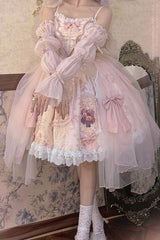 Pink [Rose Window] Print Ruffle Bowknot Lace Sweet Elegant Princess Lolita Jsk Dress - Product - 7