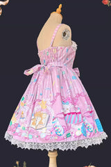 [Macaron Dolly House] Sleeveless Print Bowknot Lace-Up Sweet Lolita Jsk Dress 3 Colors - Product - 11