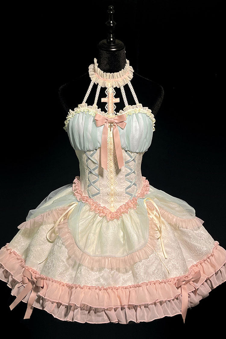 Multi-Color Mermaid Halterneck Ruffle Bowknot Lace Lace-Up Sweet Lolita Dress - Product - 3