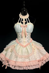 Multi-Color Mermaid Halterneck Ruffle Bowknot Lace Lace-Up Sweet Lolita Dress - Product - 3