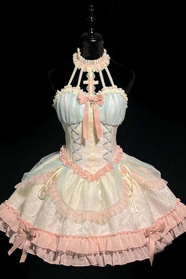 Multi-Color Mermaid Halterneck Ruffle Bowknot Lace Lace-Up Sweet Lolita Dress - Product - 3