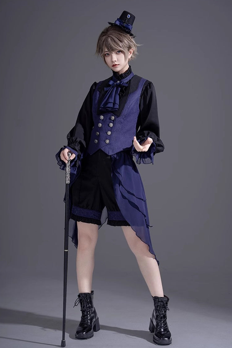 Black/Blue Evil Twins Ouji Prince Handsome Lolita Vest Shirt Shorts Set - Product - 1