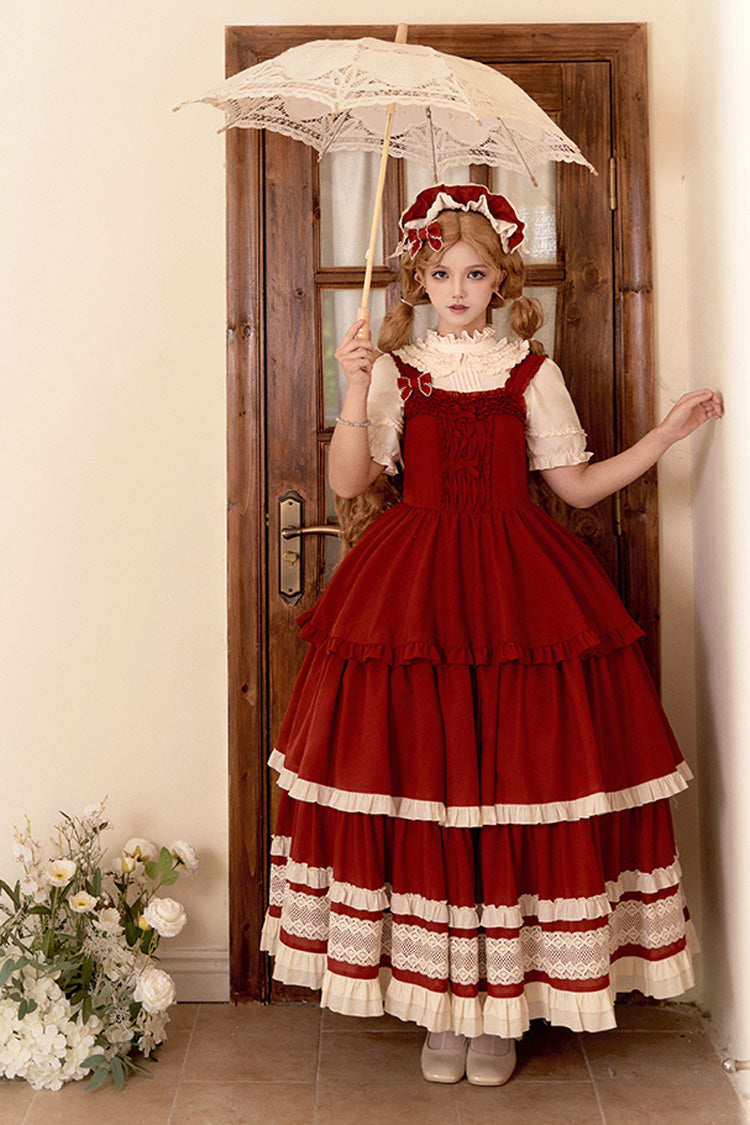 Red [Lily] Multi-Layered Ruffle Lace Classic Elegant Lolita Jsk Dress - Product - 3
