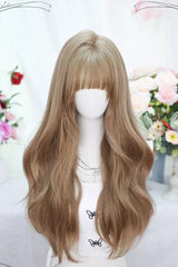 Light Brown Air Bangs Sweet Lolita Long Wigs - Light Brown - 1