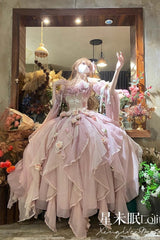 [Praise of the Flower Goddess] Off Shoulder Ruffle Hanayome Bowknot Lace Fishbone Sweet Lolita Jsk Dress 2 Colors - Product - 2