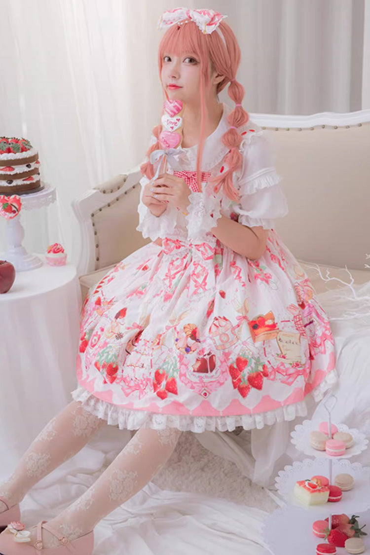 [Strawberry Feast] Sleeveless Printed Ruffled Bow Sweet Lolita Jsk Dress 4 Colors - Product - 7