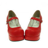 Red Synthetic Leather Round Toe Cross Straps Platform Classic Lolita Shoes - Red - 1