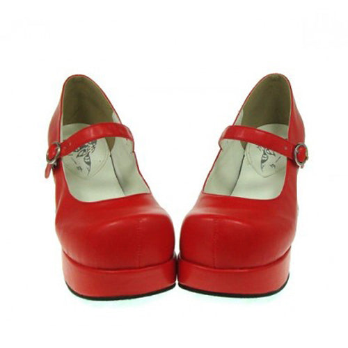 Red Synthetic Leather Round Toe Cross Straps Platform Classic Lolita Shoes - Red - 1