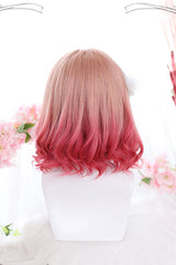 Pink Gradient Short Roman Curly Hair Sweet Lolita Wigs - Product - 3