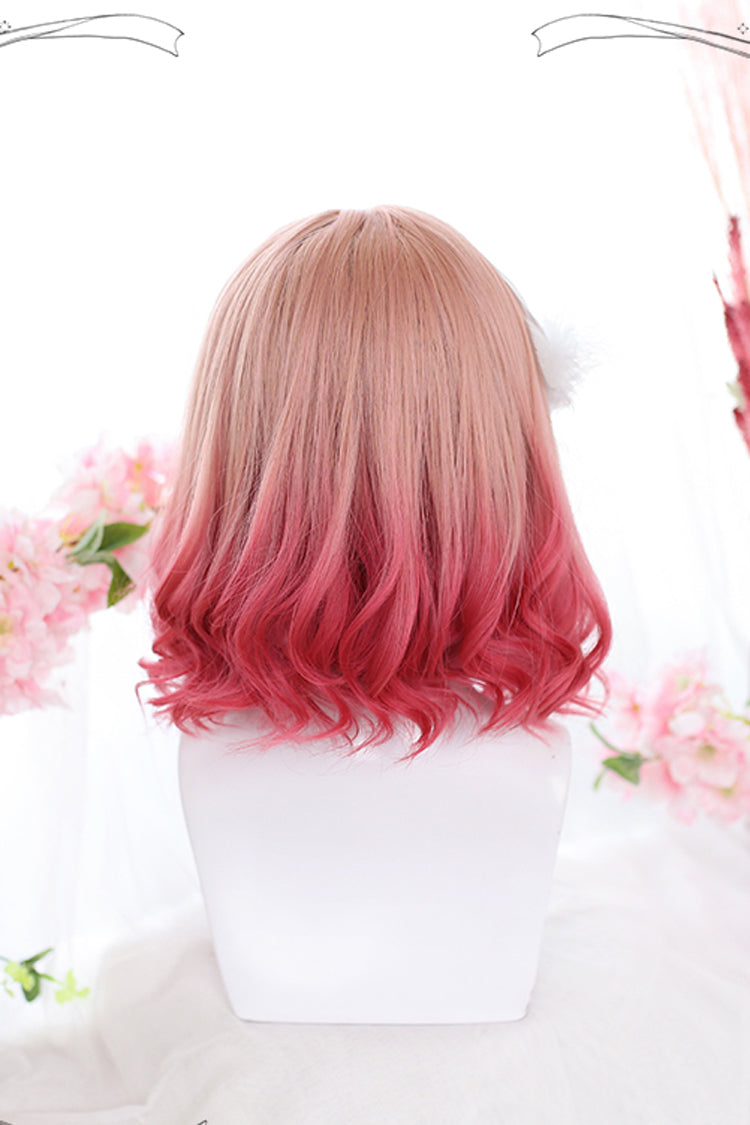 Pink Gradient Short Roman Curly Hair Sweet Lolita Wigs - Product - 3
