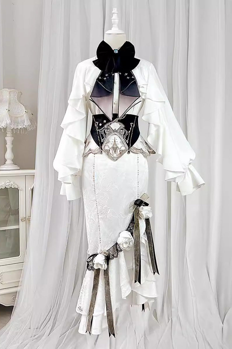 White [Star Gate] Palace Style Ruffle Bowknot Gothic Lolita Fishtail Skirt 2 Versions - Product - 9
