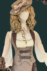 Coffee Brown [The Traveler] Sleeveless Ruffled Irregular Asymmetric Punk Lolita Skirt Set - Vest(Only) - 5