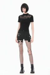 Black Short Sleeves Cut-Out Spider Cobweb Sheer Mesh Women's Gothic Top - Product - 8