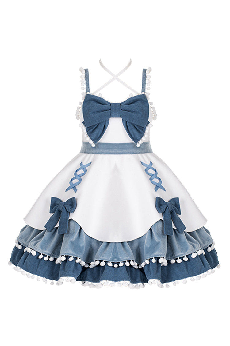 Multicolor Confession Function Series Bowknot Woolen Sweet Lolita JSK Dress 5 Colors - Blue/White - 15