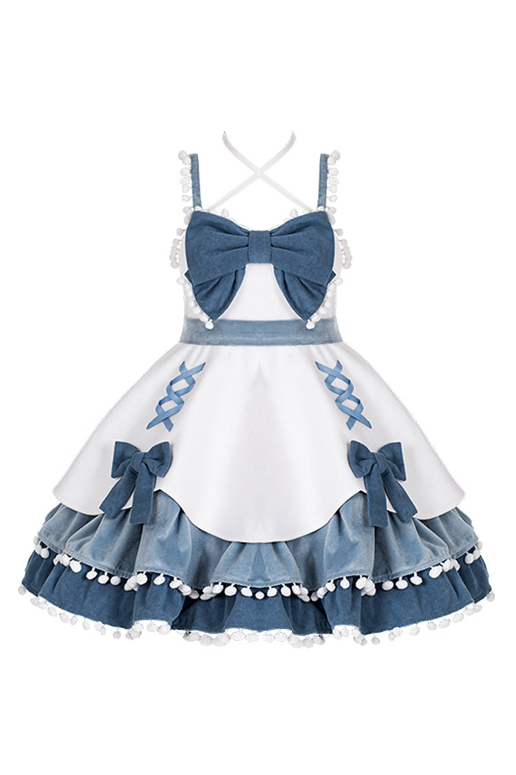 Multicolor Confession Function Series Bowknot Woolen Sweet Lolita JSK Dress 5 Colors - Blue/White - 15