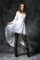 White Square Collar Sleeveless Overlay Embroidered Lace Women's Gothic Dress - Product - 2