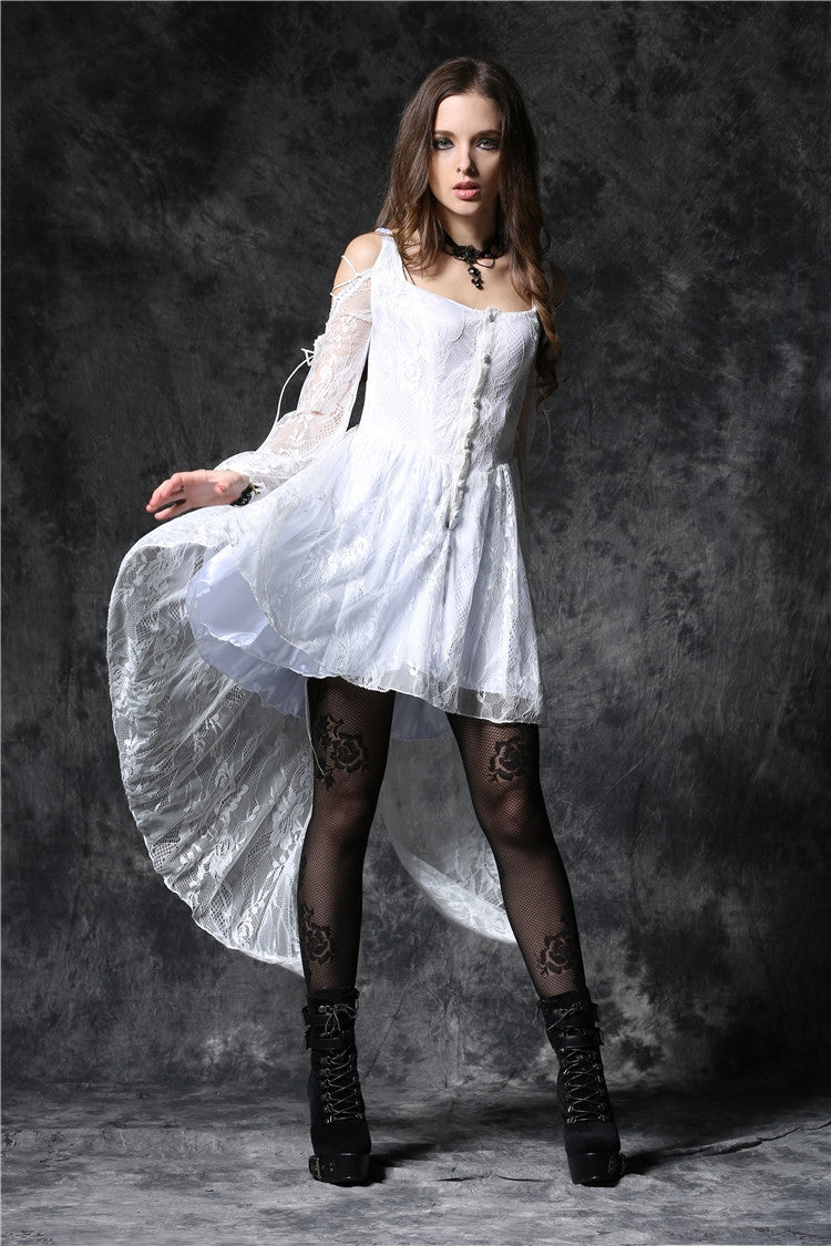 White Square Collar Sleeveless Overlay Embroidered Lace Women's Gothic Dress - Product - 2