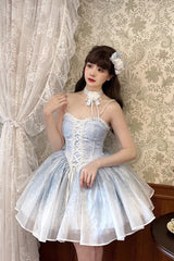 Blue Sleeveless Ruffle Bowknot Sweet Princess Fish Bone Bridesmaid Lolita Jsk Dress - Product - 2