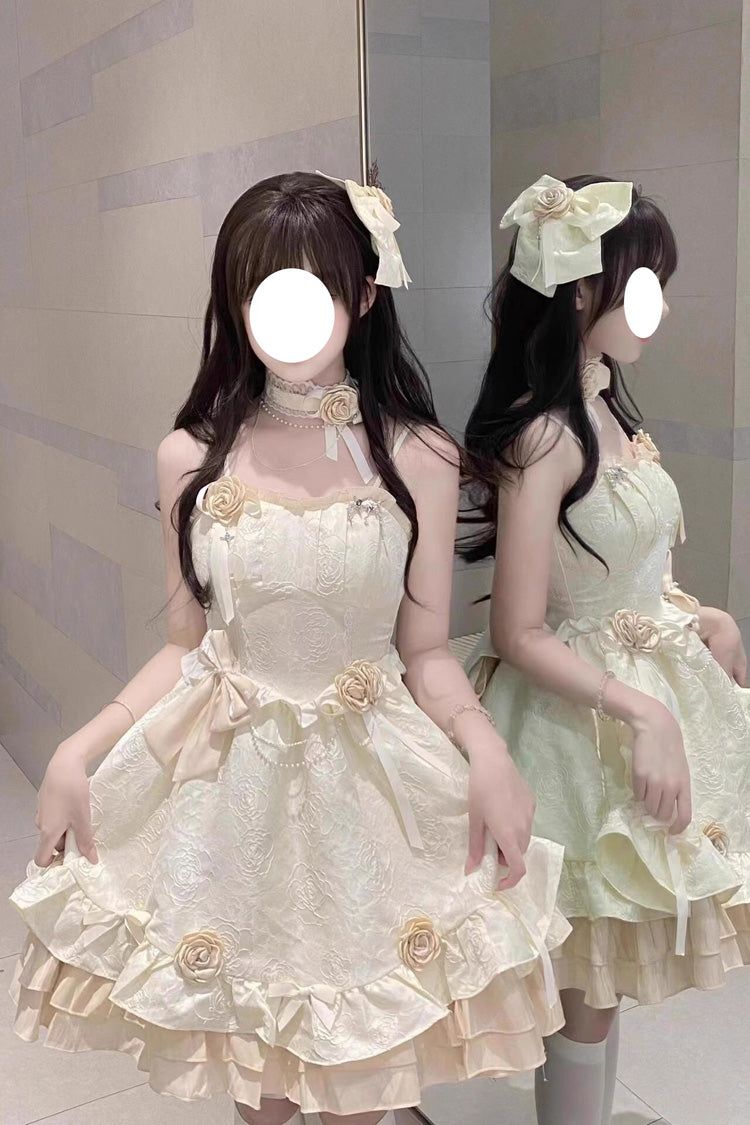 Apricot Print Ruffle Bowknot Sweet Princess Lolita Jsk Dress - Product - 3