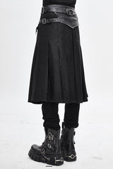 Black Punk Metallic Mist Textured Leather Waistband Grain Pleated Mens Kilts - Product - 3